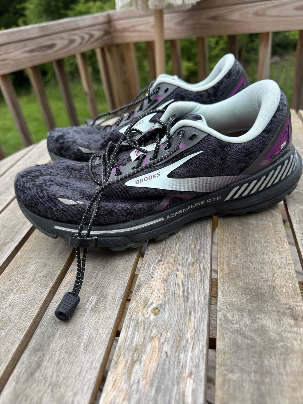Brooks Women’s Adrenaline GTS Running Shoes — Black with Purple Trim